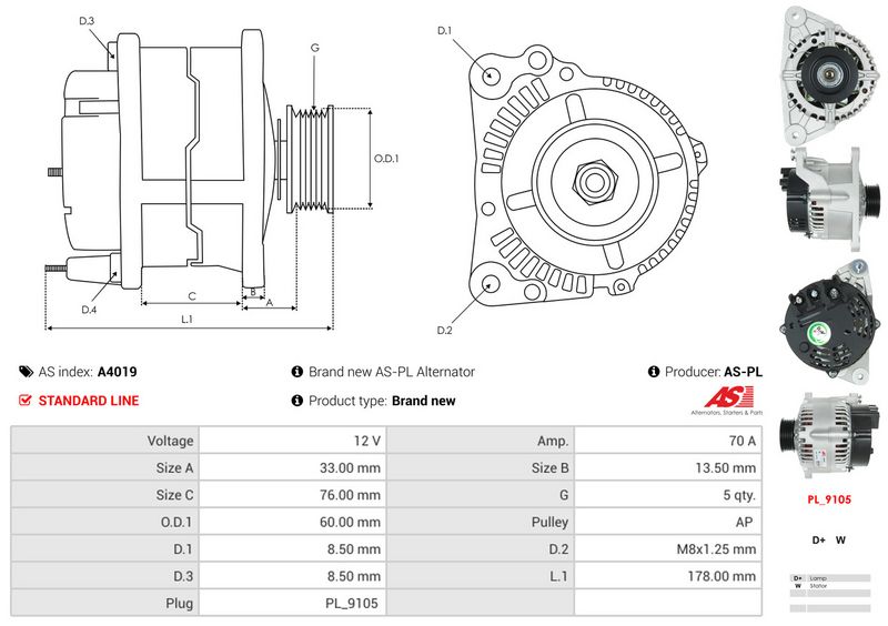 AS-PL A4019 Alternator