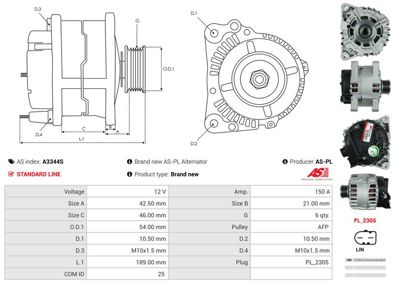 AS-PL A3344S Alternator