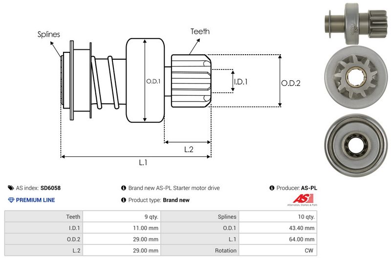 AS-PL SD6058 Freewheel Gear, starter