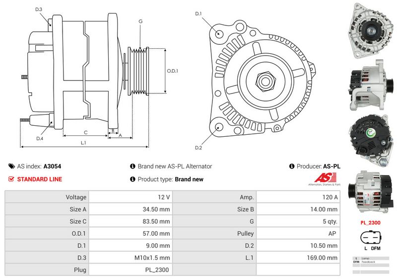 AS-PL A3054 Alternator