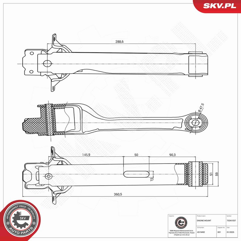 ESEN SKV 75SKV337 Variklio pagalvė