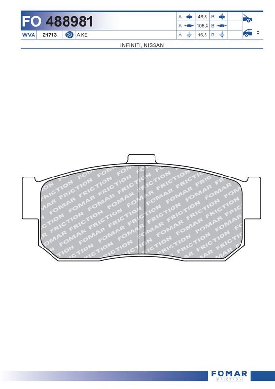 Комплект гальмівних накладок, дискове гальмо, Fomar 488981