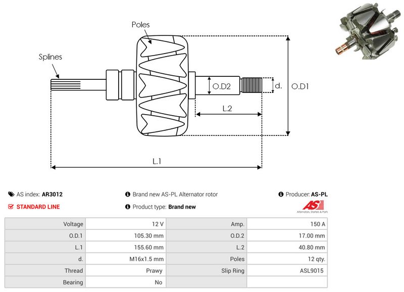 rootor, generaator, AS-PL AR3012