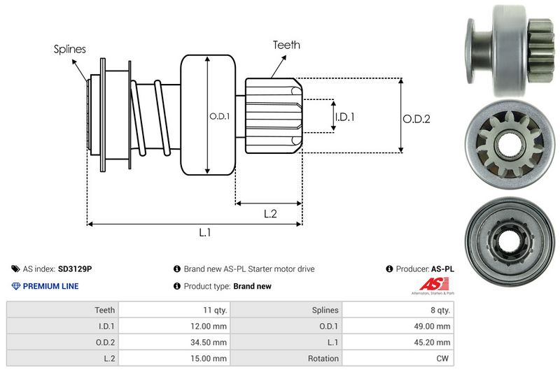 AS-PL SD3129P Freewheel Gear, starter