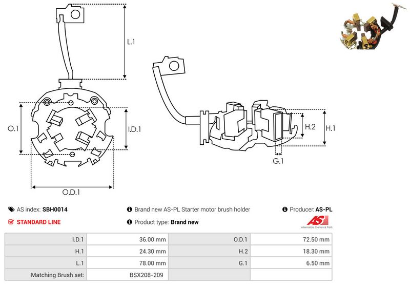 Kinnitus, süsinikuharjad, AS-PL SBH0014