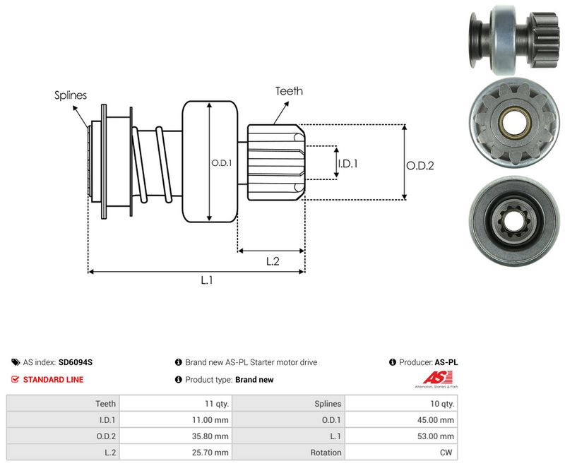 AS-PL SD6094S Freewheel Gear, starter