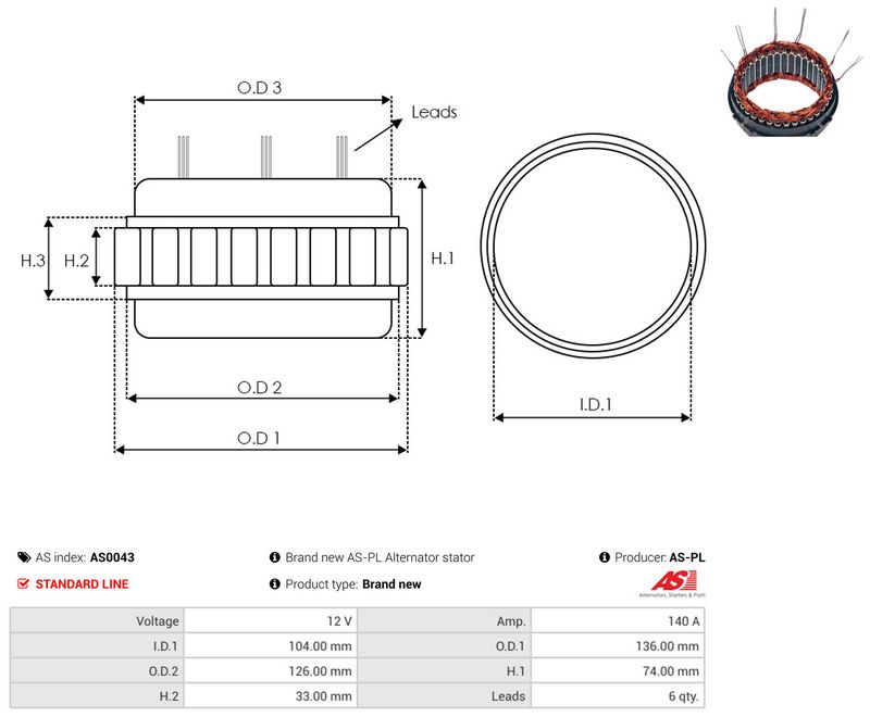 AS-PL AS0043 Stator, alternator