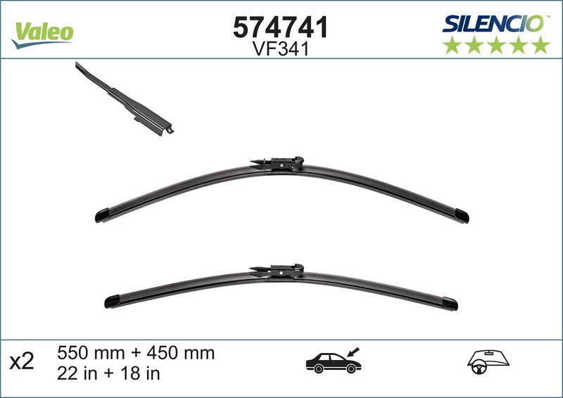 Комплект щіток склоочисника безкаркасних Valeo Silencio Flat 550/450