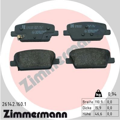 Комплект гальмівних накладок, дискове гальмо, Zimmermann 26142.160.1