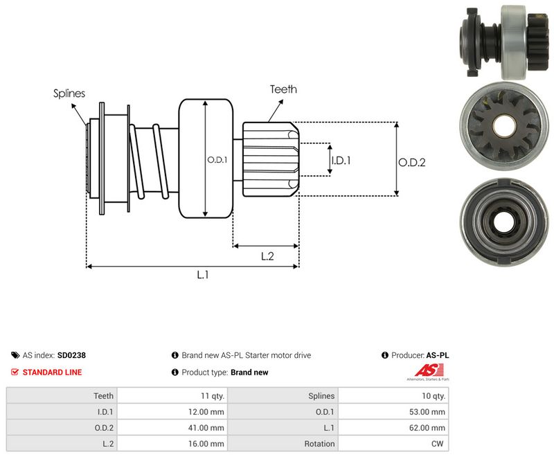 AS-PL SD0238 Freewheel Gear, starter