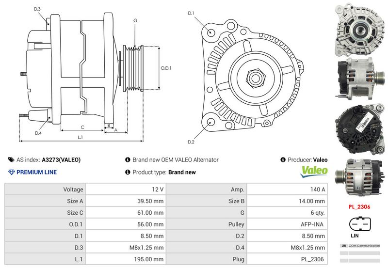 AS-PL A3273(VALEO) Alternator
