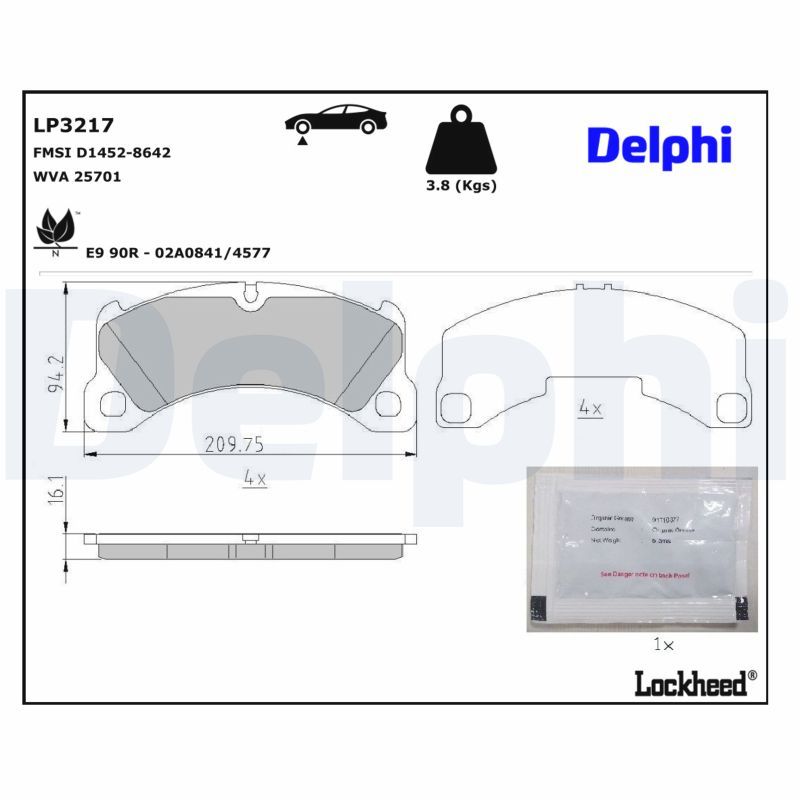 Piduriklotsi komplekt, ketaspidur, DELPHI LP3217