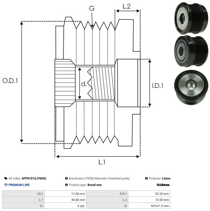 AS-PL AFP0101(LITENS) Alternator Freewheel Clutch
