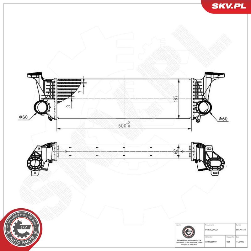 Kompressoriõhu radiaator, ESEN SKV 98SKV138