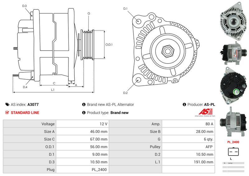 AS-PL A3077 Alternator