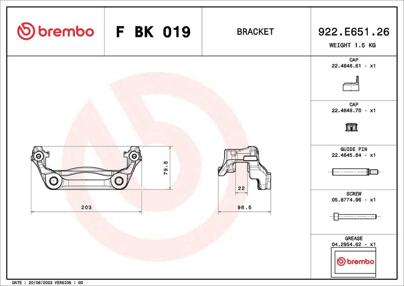 Комплект кронштейнів гальмівного супорта, Brembo FBK019