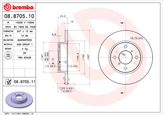 BREMBO Remschijf 08.8705.11