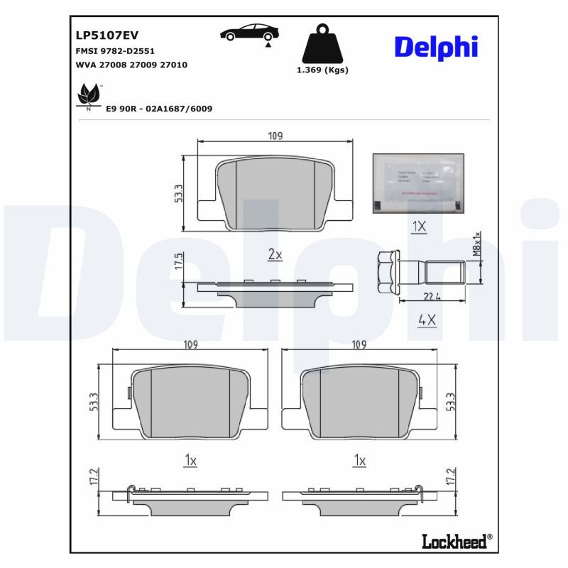 комплект спирачно феродо, дискови спирачки DELPHI
