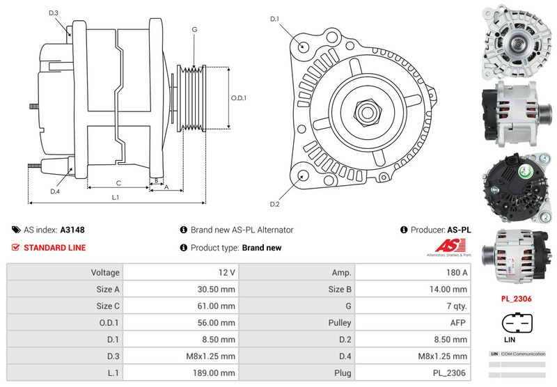 AS-PL A3148 Alternator