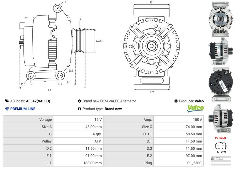 AS-PL A3542(VALEO) Alternator