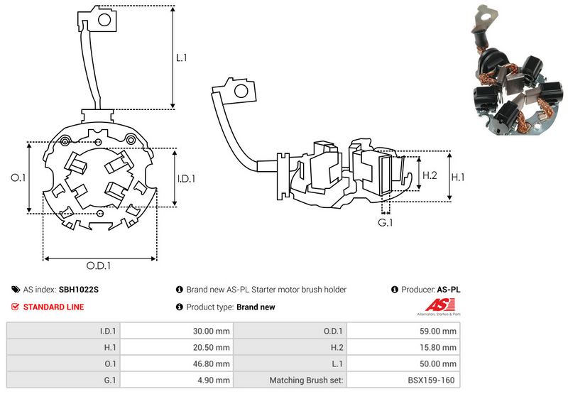 AS-PL SBH1022S Holder, carbon brushes