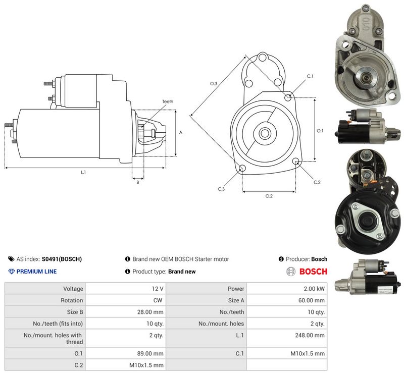 Starter, AS-PL S0491(BOSCH)
