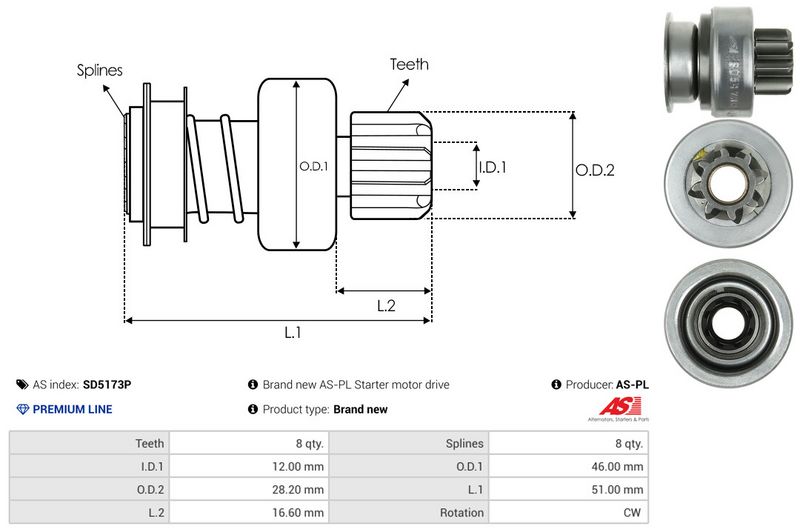 AS-PL SD5173P Freewheel Gear, starter