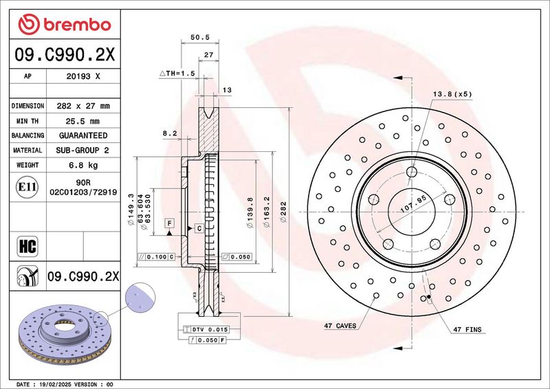 Brake disc Voor Xtra (gecoat  met een hoog koolzuurgehalte) past: FORD FOCUS IV 1.0-2.0D 01.18-11.25