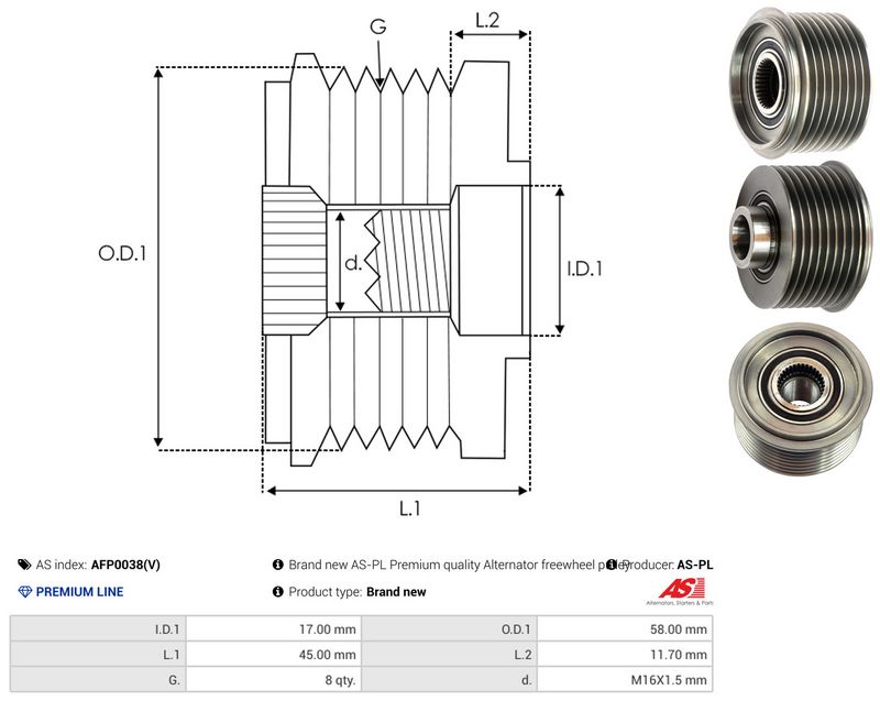AS-PL AFP0038(V) Alternator Freewheel Clutch