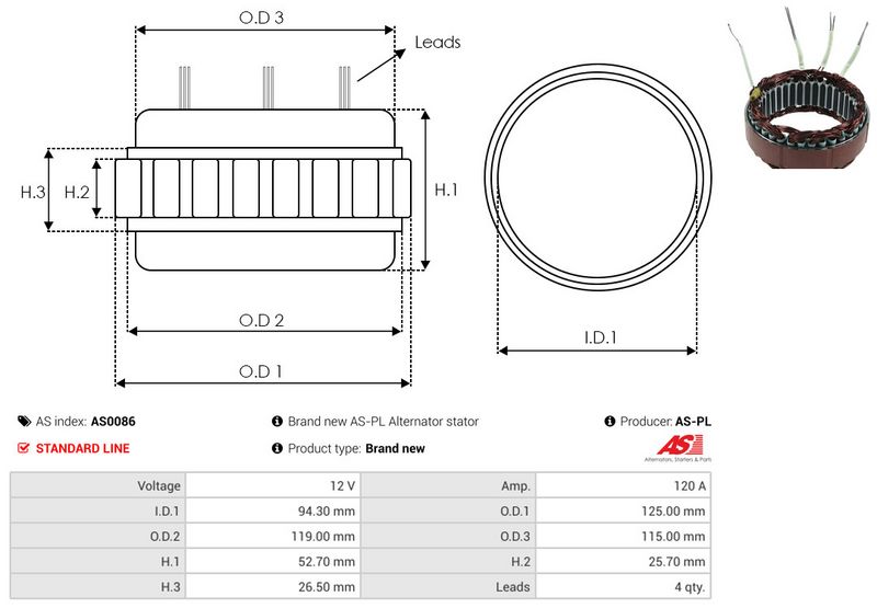 AS-PL AS0086 Stator, alternator