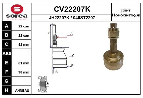 EAI csuklókészlet, hajtótengely CV22207K