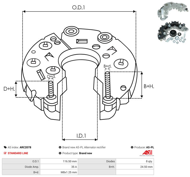 AS-PL ARC2078 Rectifier, alternator