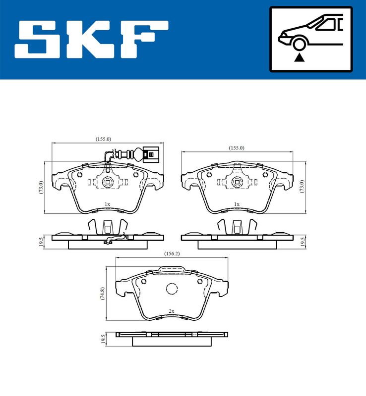 Комплект гальмівних накладок, дискове гальмо, Skf VKBP80589E