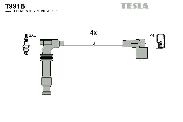 Комплект проводів високої напруги, Opel Astra g 1.4 (98-05),Opel Zafira a 1.6 (99-05) (T991B) TESLA BLATNA, Tesla T991B