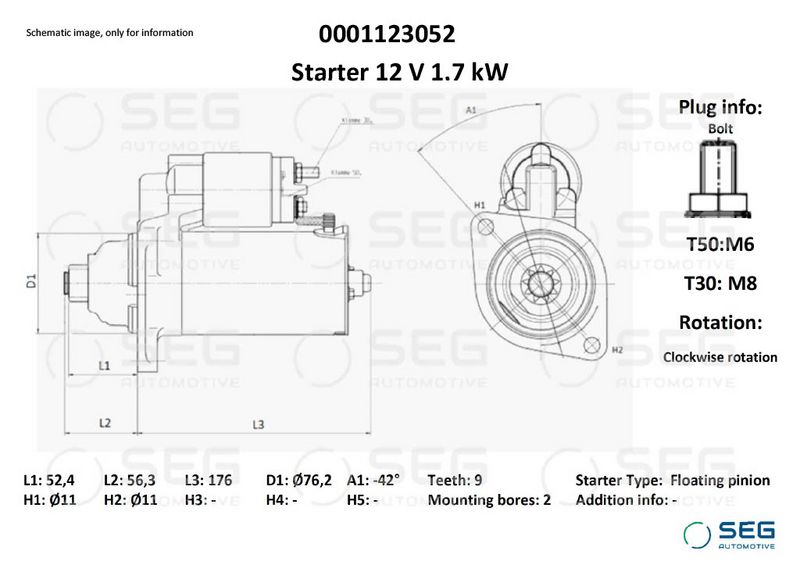 SEG Automotive 0001123052 Starter