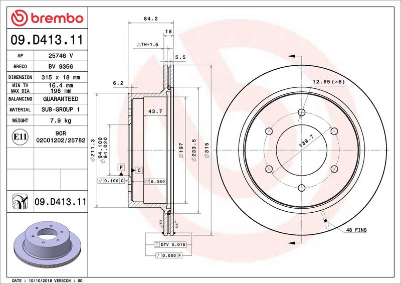 BREMBO 09.D413.11 Brake Disc