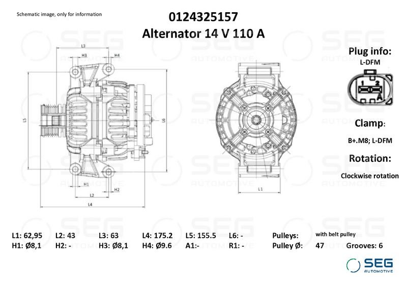 SEG Automotive 0124325157 Alternator