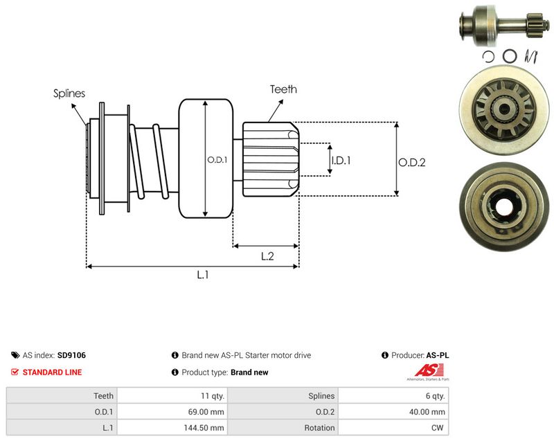 AS-PL SD9106 Freewheel Gear, starter