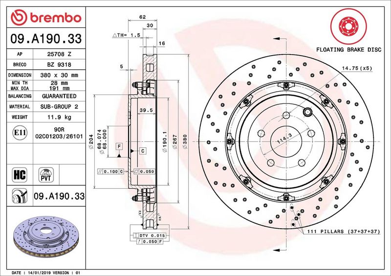 BREMBO 09.A190.33 Brake Disc