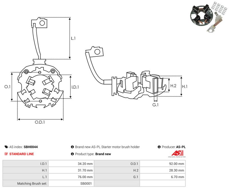 AS-PL SBH0044 Holder, carbon brushes