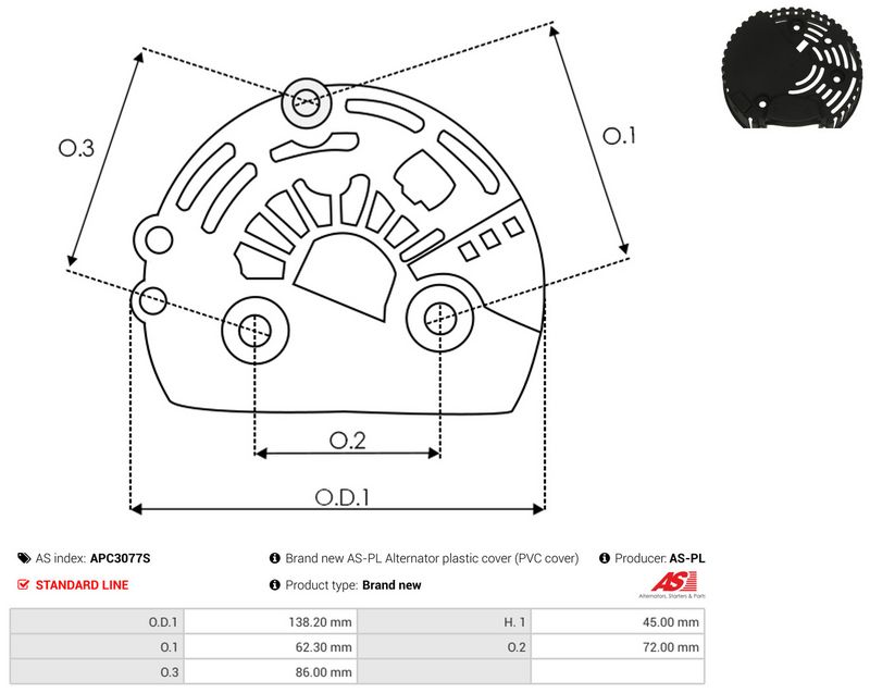 Kaitsekate, generaator, AS-PL APC3077S