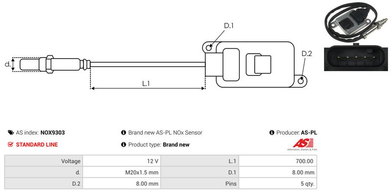 AS-PL NOX9303 NOx Sensor, urea injection