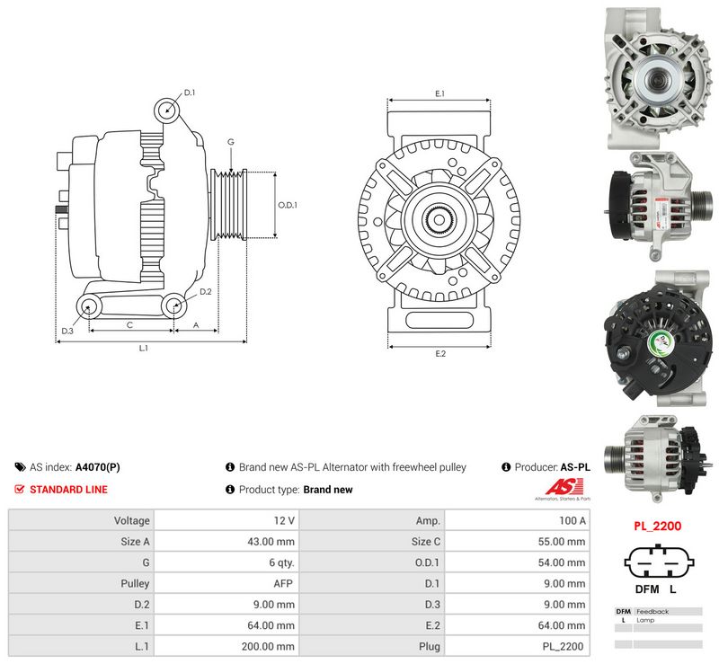 Generaator, AS-PL A4070(P)