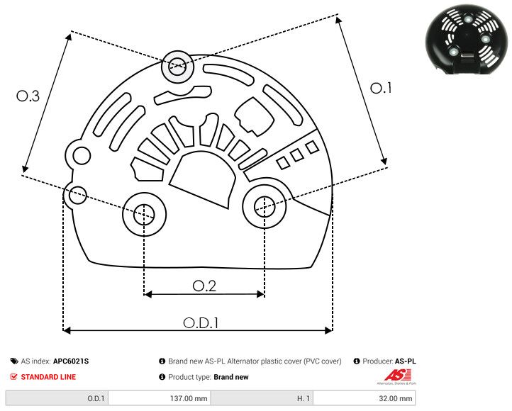 AS-PL APC6021S Protective Cap, alternator