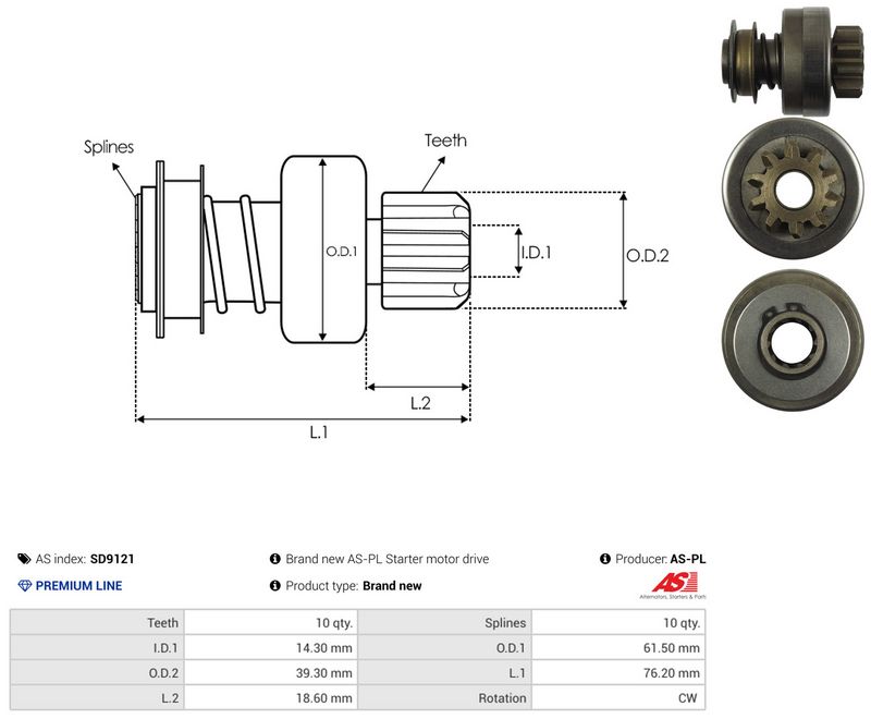 AS-PL SD9121 Freewheel Gear, starter