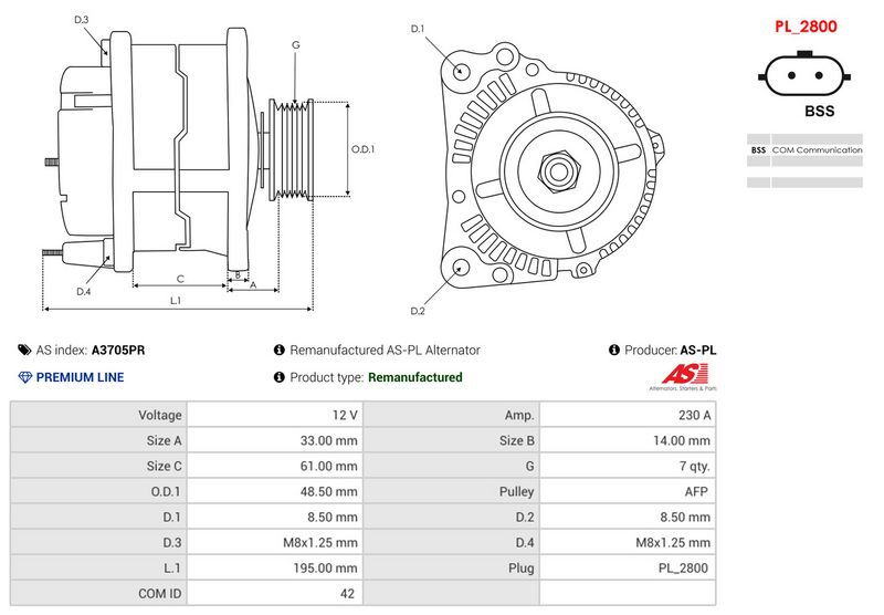 Remanufactured AS-PL Alternator