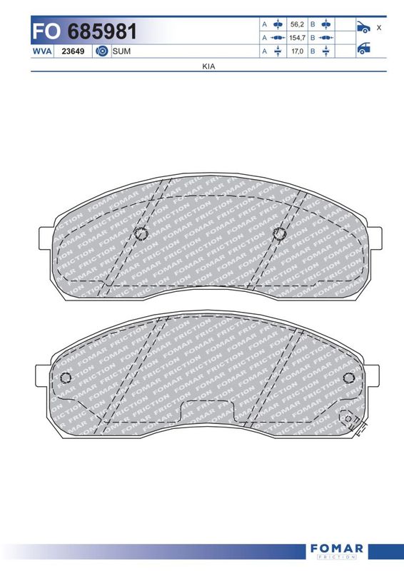 Комплект гальмівних накладок, дискове гальмо, Fomar 685981