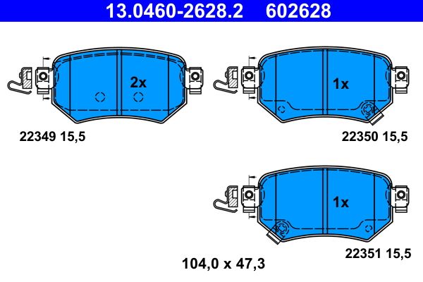 Комплект гальмівних накладок, дискове гальмо, Ate 13.0460-2628.2