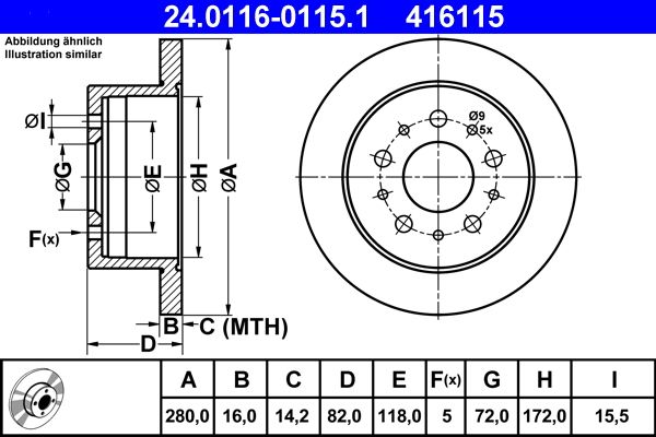 Disc frana 24.0116-0115.1 ATE