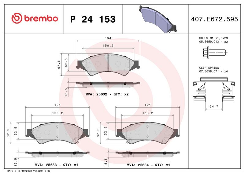 Piduriklotsi komplekt, ketaspidur, BREMBO P 24 153